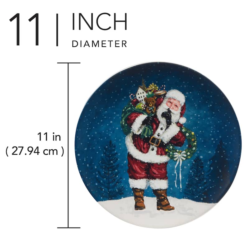 Certified International Santa's Secret 11" Dinner Plates, Set of 4 Assorted Designs - 11" Diameter x 1"