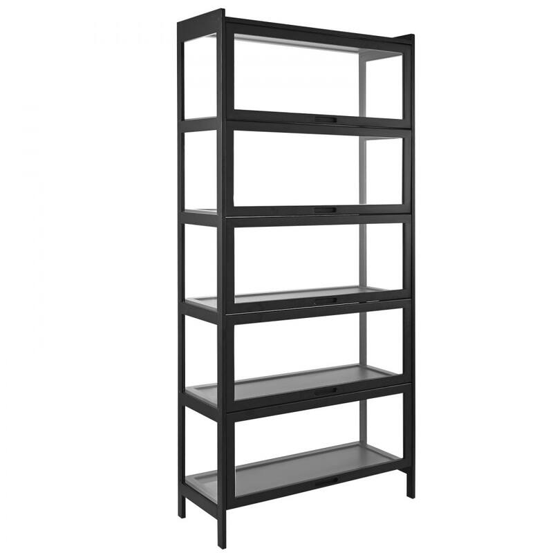Black Acrylic 5-Tier Display Cabinet with Flip Doors and Shelves - 32.28 × 12.60 × 67.72 inch