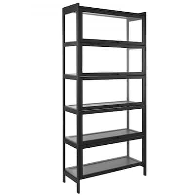 Black Acrylic 5-Tier Display Cabinet with Flip Doors and Shelves - 32.28 × 12.60 × 67.72 inch