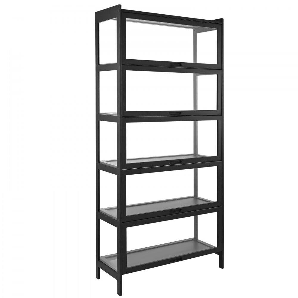 Black Acrylic 5-Tier Display Cabinet with Flip Doors and Shelves - 32.28 × 12.60 × 67.72 inch