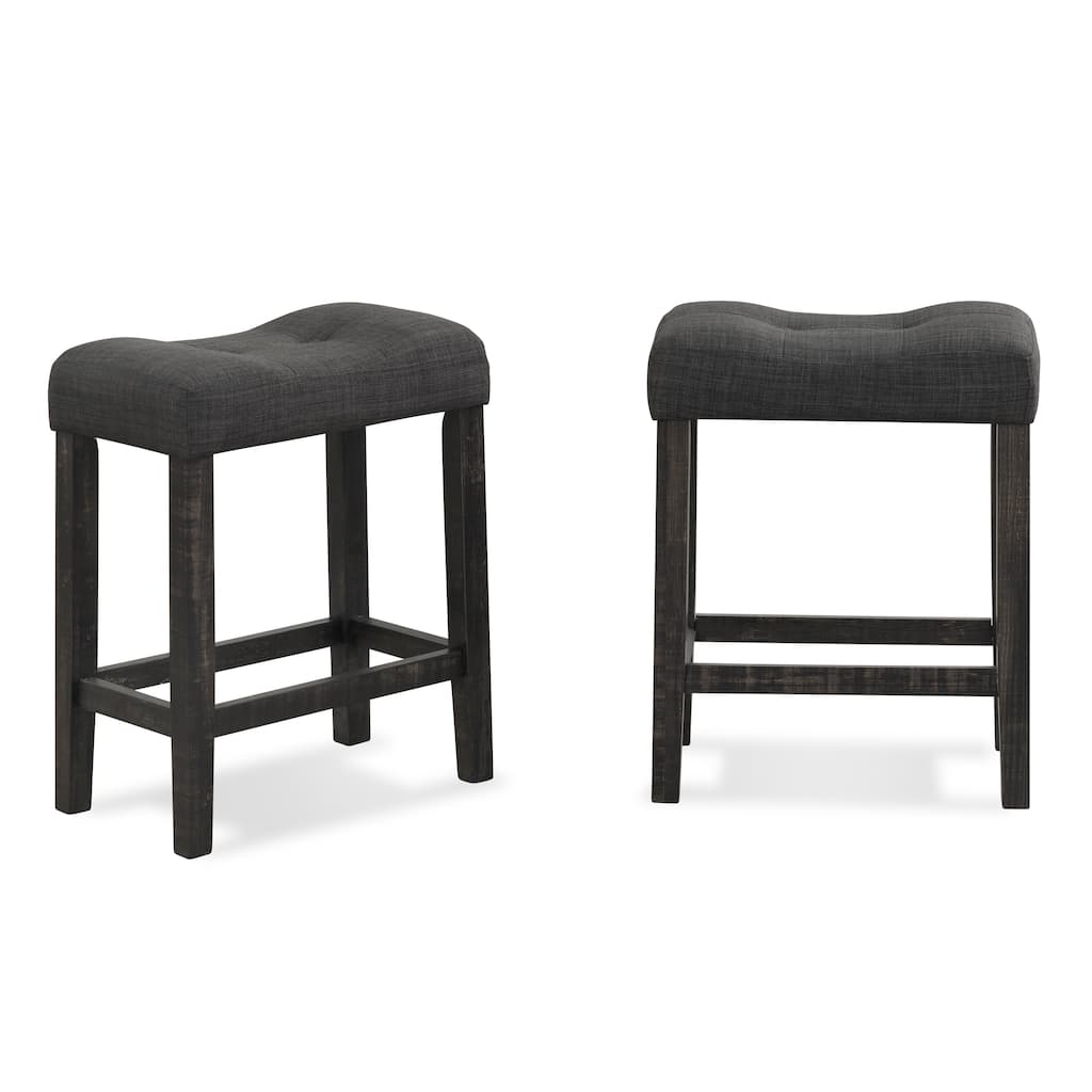 Button Tufted Counter Height Saddle Stool in Grey (Set of 2)