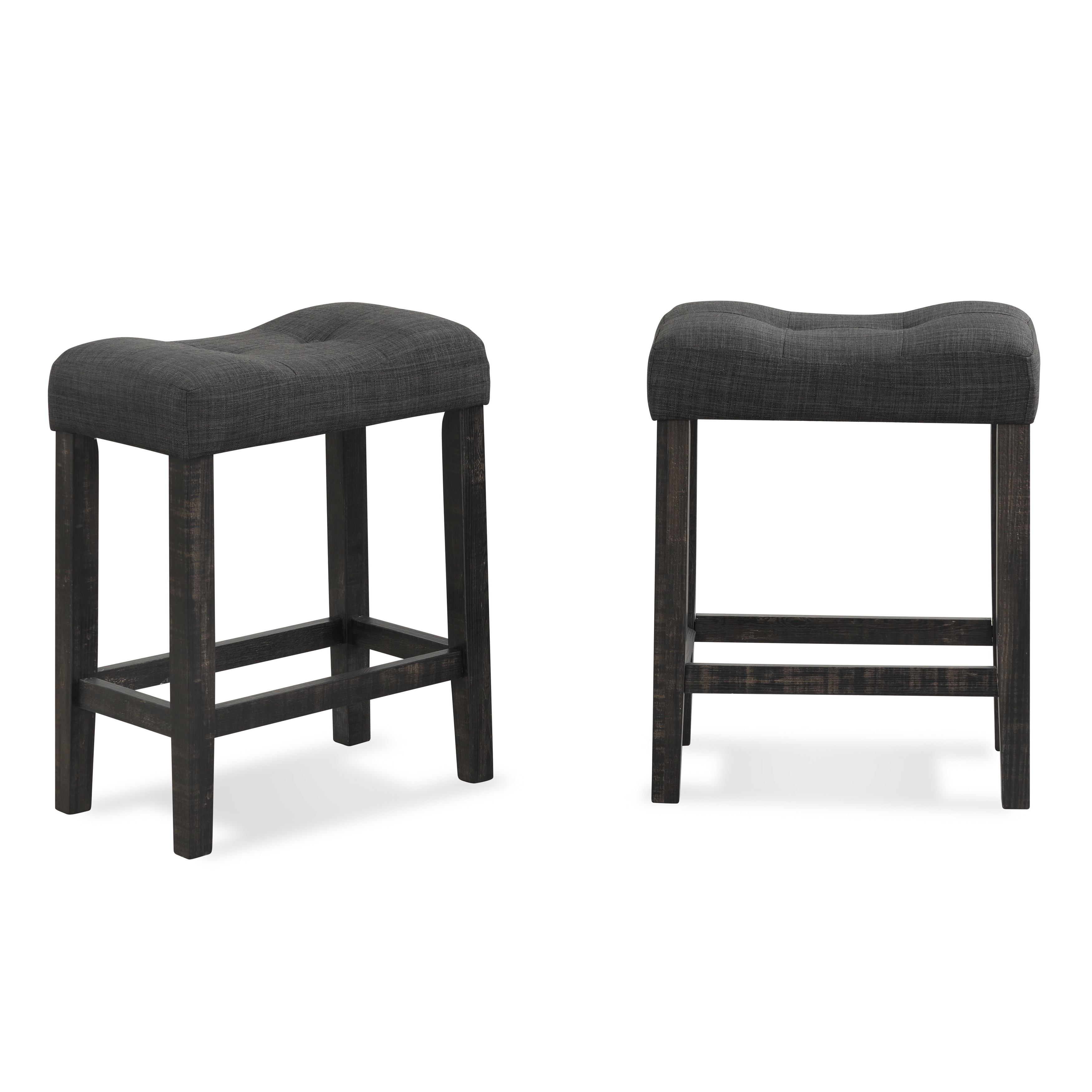 Button Tufted Counter Height Saddle Stool in Grey (Set of 2)
