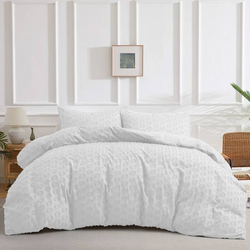 Circle Clipped Jacquard Duvet Cover Set - White - Full - Queen