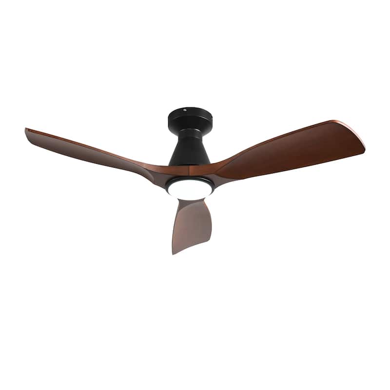 Ceiling Fans with Lights and APP: Flush Mount Low Profile Ceiling Fan for Bedroom - Dimmable Indoor Outdoor Fan - Walnut - 42in