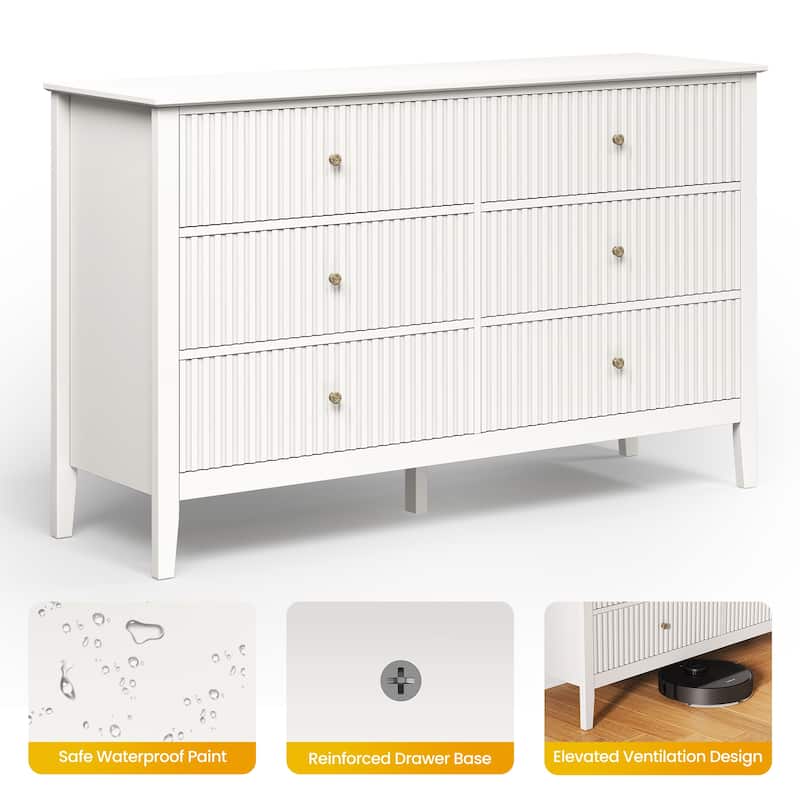 6 Drawer Dresser Fluted Modern with 5 Colors Available | High Weight Capacity Wood Dresser for Bedroom