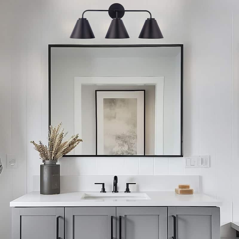 Modern Loft Lantern 3-Light Black Vanity Light - 25.4"L x 7"W x 10.5"H