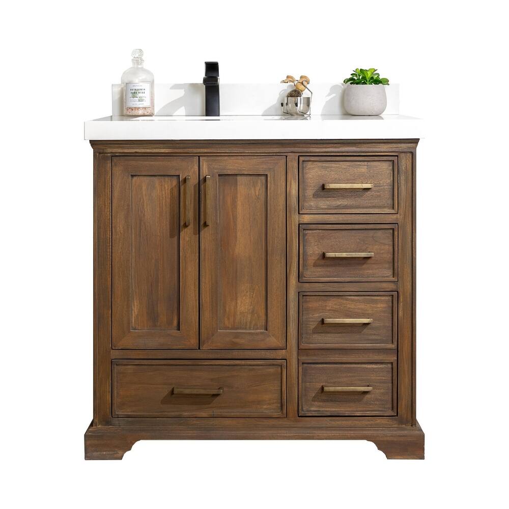 Willow Collections 36 in. W x 22 in. D Charlotte Teak Left Offset Sink Bathroom Solid Teak Vanity with Countertop