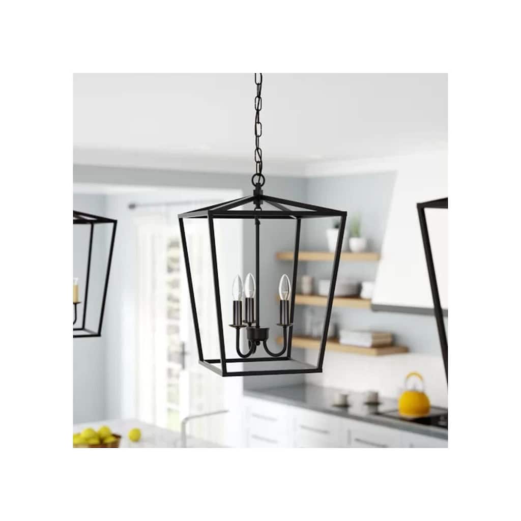 Black 3-Light Lantern Pendant - Modern Farmhouse Lighting - 18