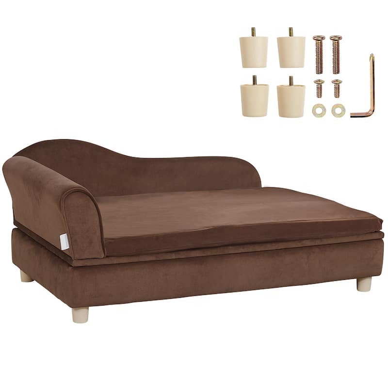 Pet Sofa Soft Velvety Dog Sofa Bed Cat Sofa - Brown 36x23x16 inches