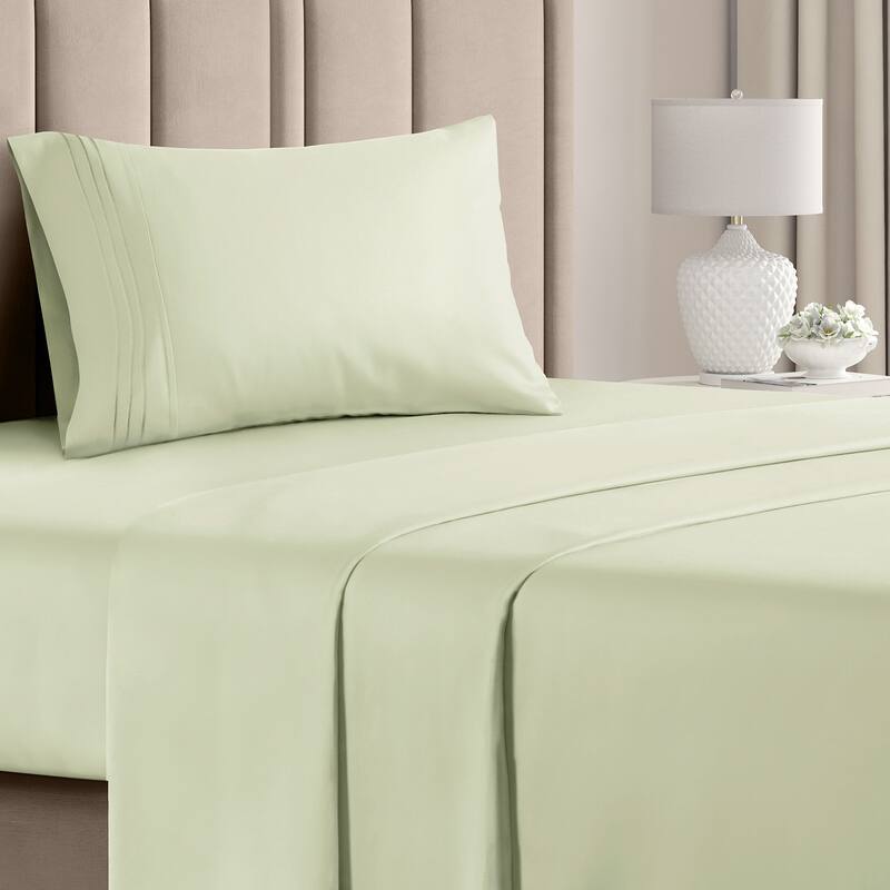 CGK Linens 4 Piece Solid Microfiber Deep Pocket Soft Bed Sheet Set - Twin - Light Sage Green