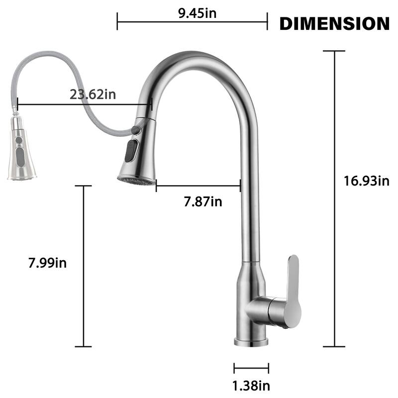 High Arc Single Handle Stainless Steel Kitchen Faucets with Pull Down Sprayer