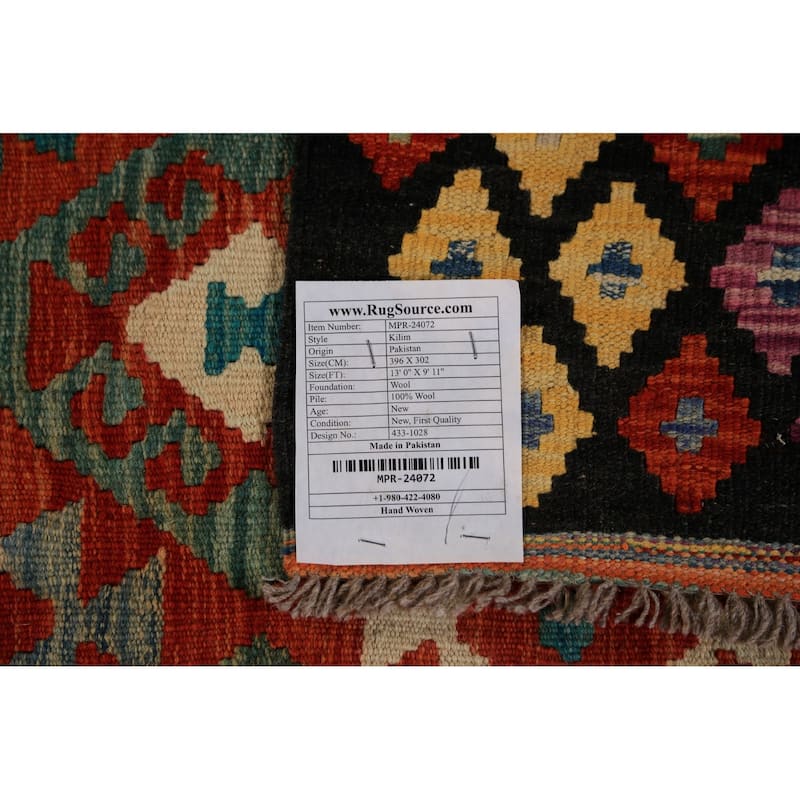 Reversable Kilim Oriental Area Rug Hand-Woven Orange Wool Carpet - 9'11"x 13'0"