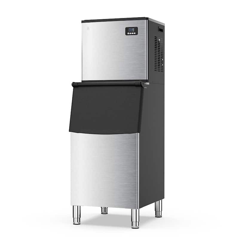 350 LBS/24H Commercial Ice Maker Machine with 220 LB Storage Bin - N/A - Silver