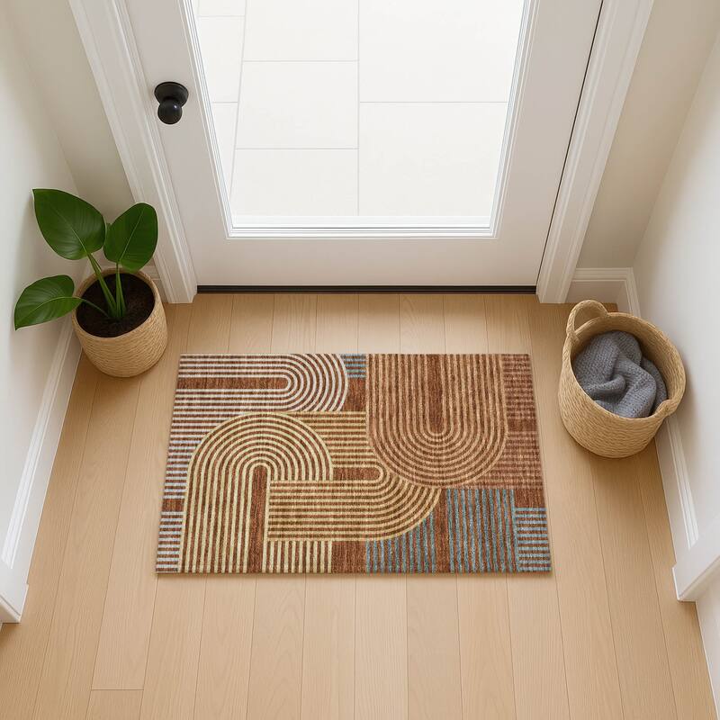 Machine Washable Indoor/ Outdoor Modern Basehor Chantille Rug