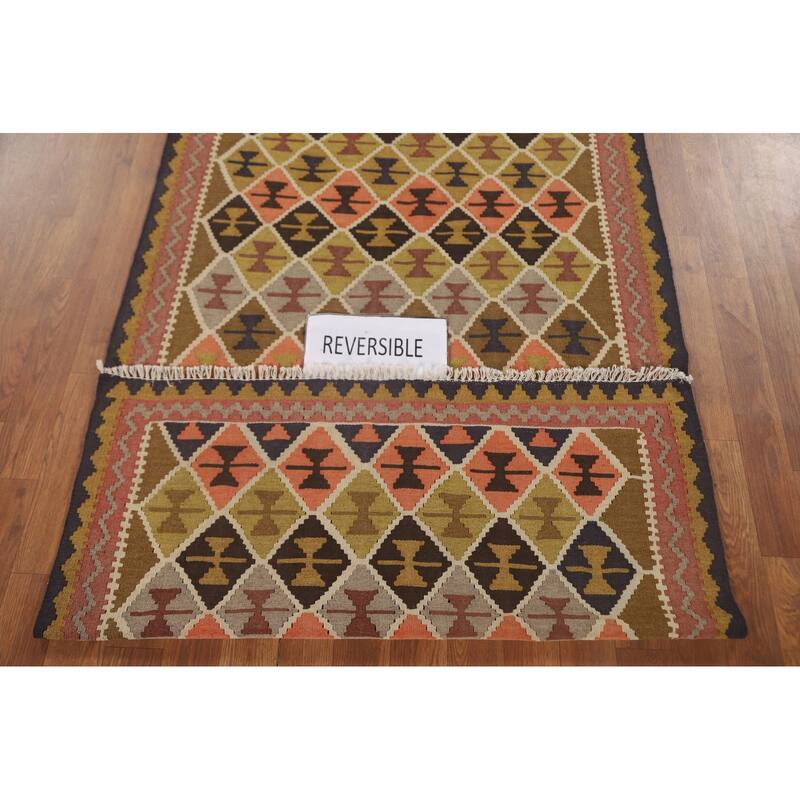 Trellis Kilim Qashqai Persian Accent Rug Flatweave Wool Carpet - 3'5" x 5'10"