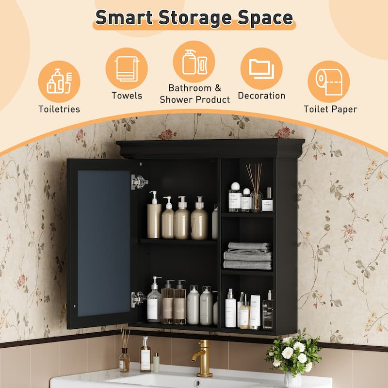 30'' x 28'' Bathroom Medicine Cabinet with Mirror, Wall Mounted Mirror Cabinet with Storage Organizer