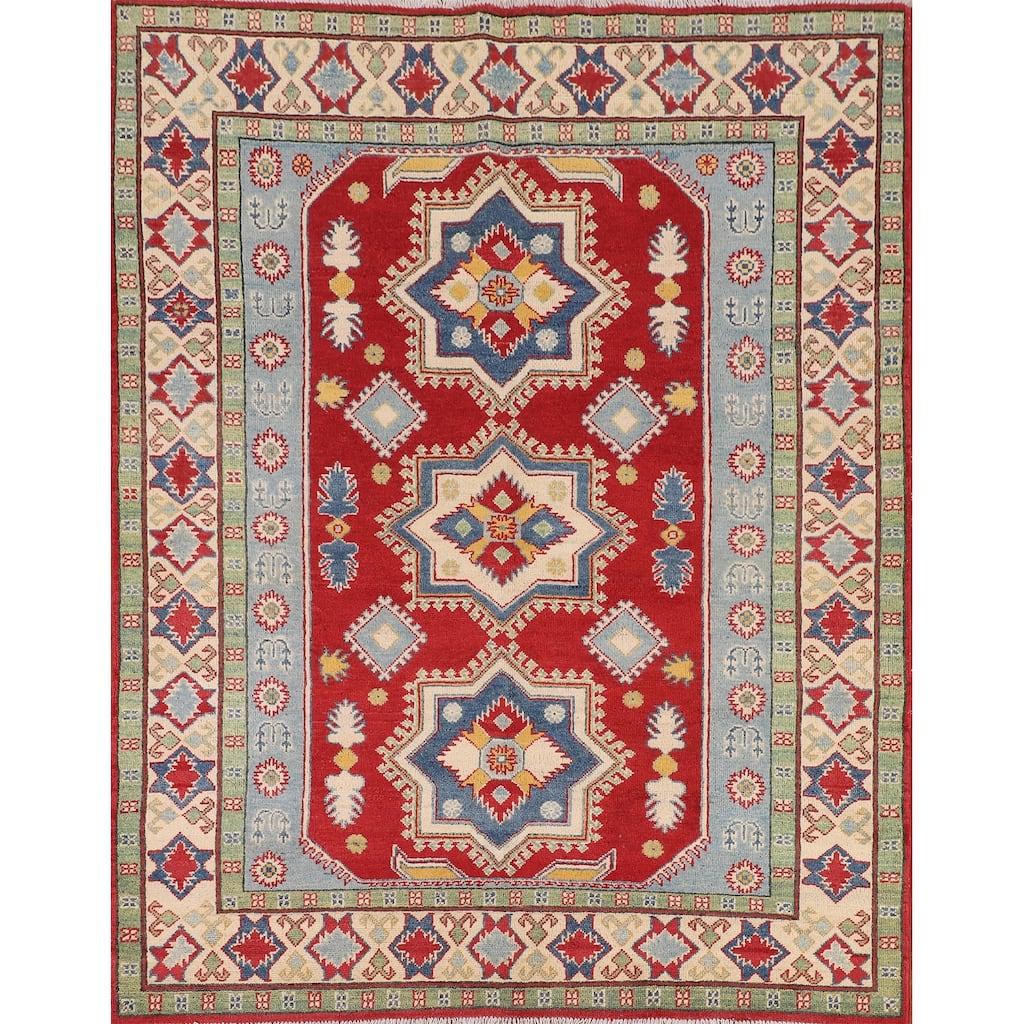 Kazak Area Rug Hand-Knotted Traditional Wool Carpet - 5'2" x 6'4"