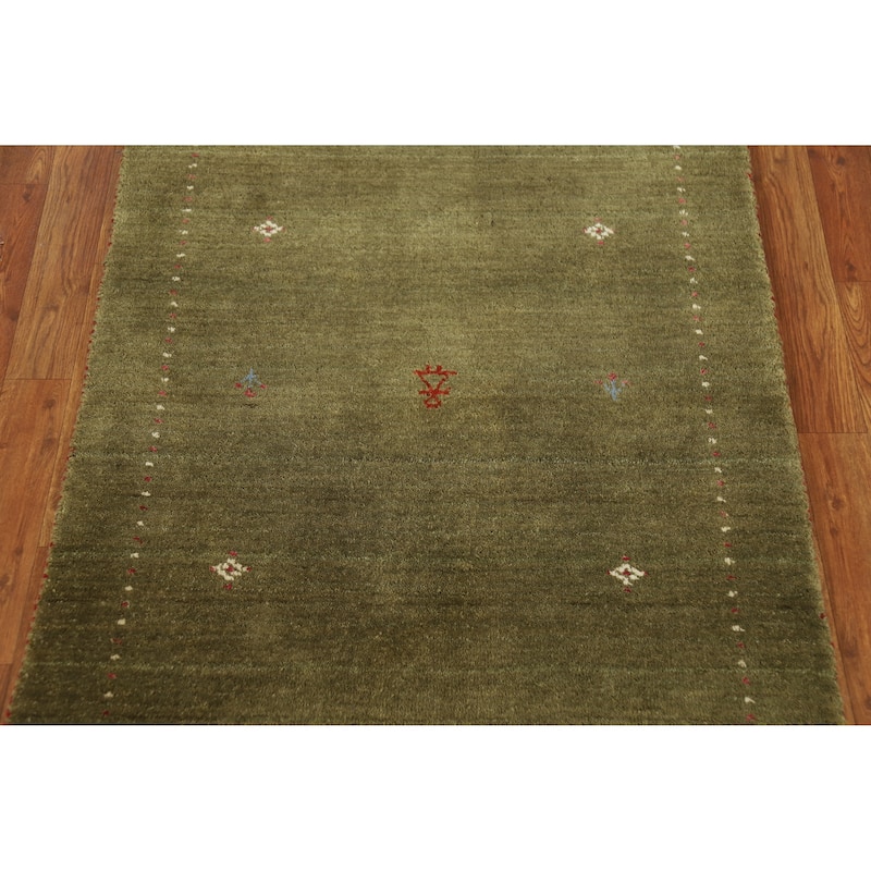 Little Animals Green Gabbeh Indian Accent Rug Handmade Wool Carpet - 2'11" x 5'3"