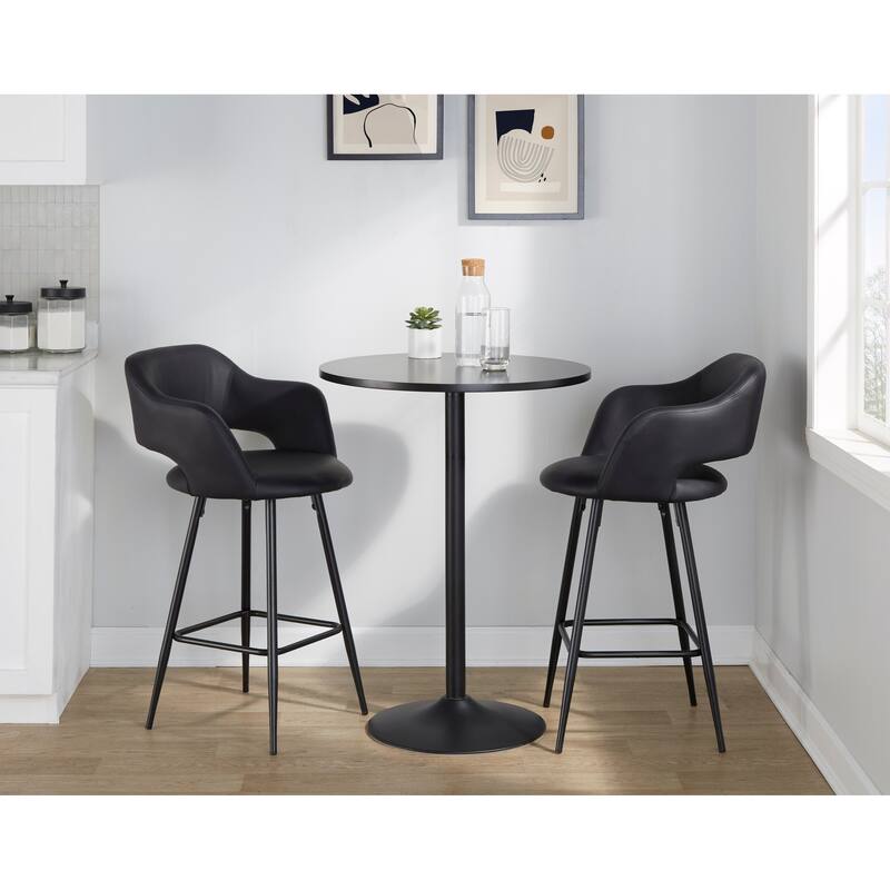 Porch & Den Vallen 26" Fixed-Height Faux Leather Counter Stool with Metal Legs & Square Footrest (Set of 2)