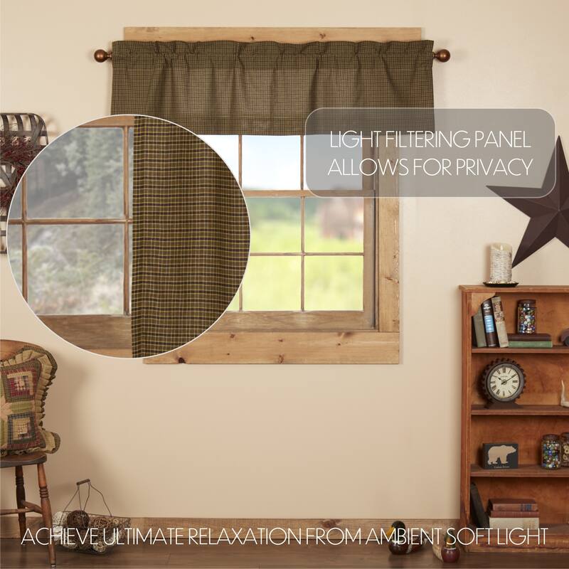 Rustic Log Cabin Valance 20x60 – Plaid Kitchen Window Curtain, VHC Brands