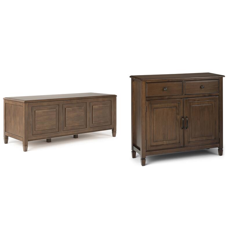 WYNDENHALL Hampshire Solid Wood 51 inch Wide Storage Bench Trunk and 40 inch Wide Storage Cabinet