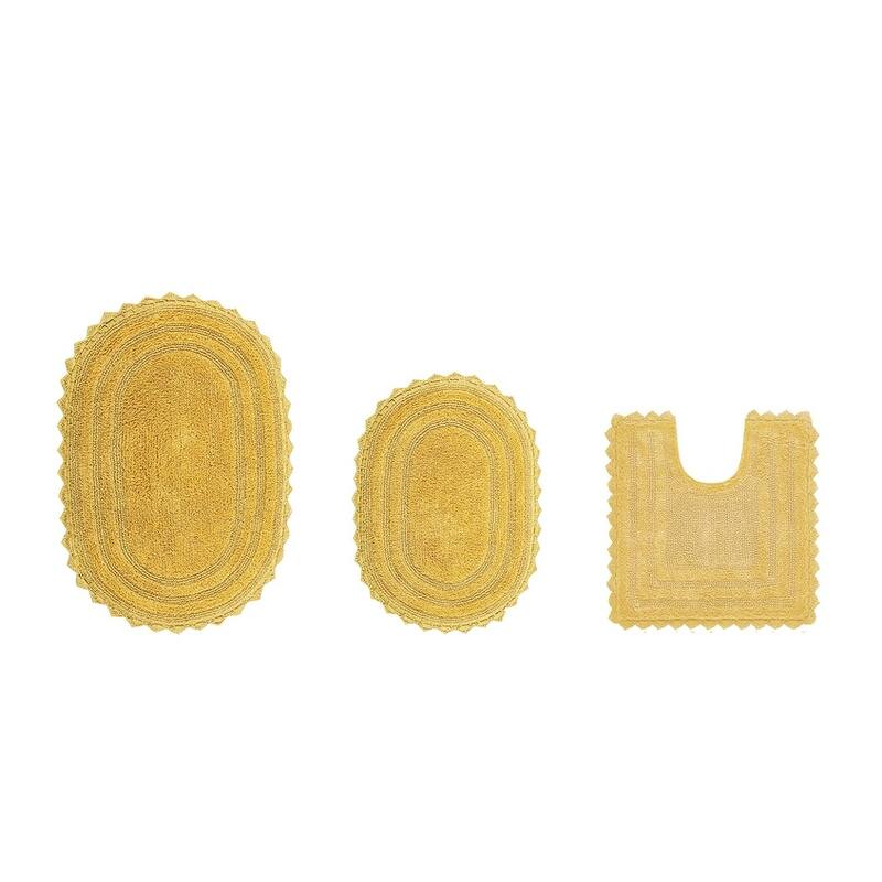 Better Trends Bath Rugs Set 100% Cotton Soft & Water Absorbent Tufted Bathroom Rug for Shower, Sink Bath Mats Lilly Crochet - 3 Piece Set (17" x 24" | 20" x 20" | 20" x 32") - Yellow