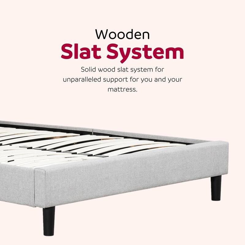 Full Size Linen Upholstered Platform Bed with Channel Tufted Headboard and Integrated Wooden Slats