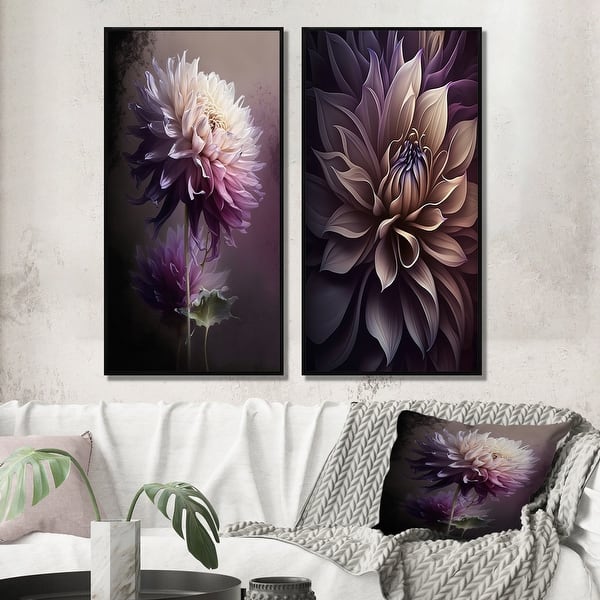 slide 2 of 13, Designart "Purple Dahlia Flower" Dahlia Framed Wall Art Set Of 2 - Purple Wall Art Set Of 2 24 in. wide x 20 in. high - Black