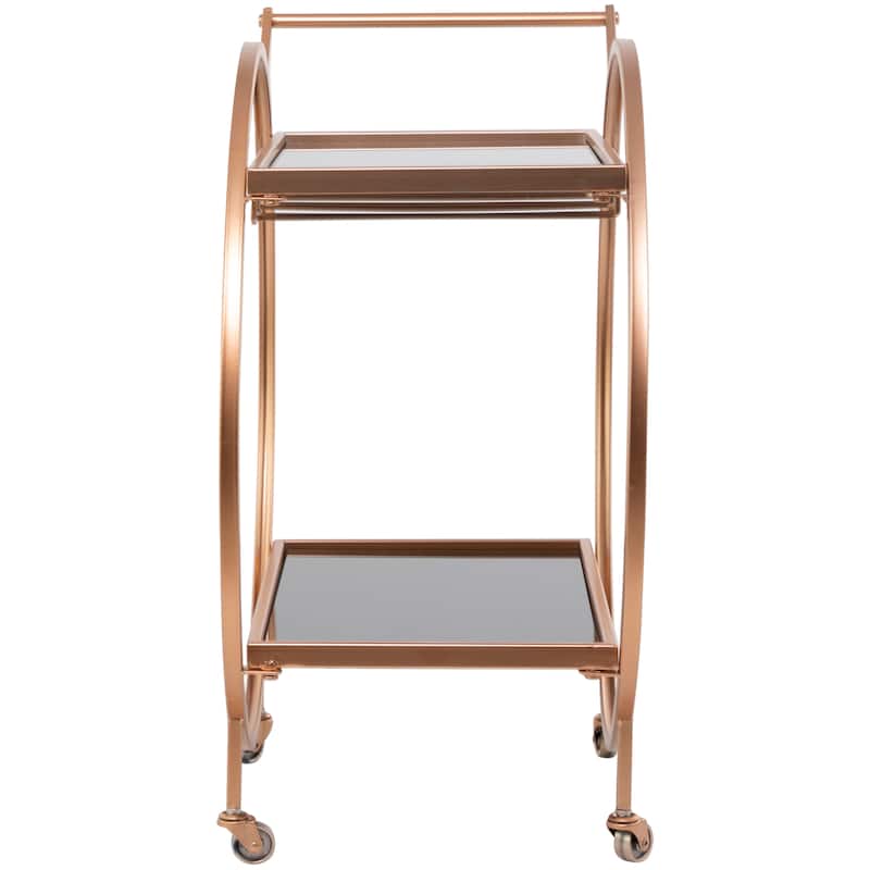 Metal Rolling 2 Mirrored Shelves Bar Cart with Wine Glass Storage and Handle - Rose Gold, Silver or Black - Roche River Decor