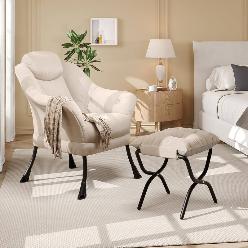 Lazy Chair, Ergonomic Reading Armchair Foldable Footrest, Modern Lounge Chair Removable Washable Cover