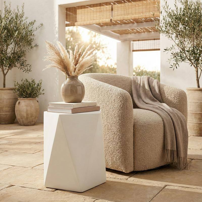 Nexovo Modern Geometric Side Table with Accent Painted Finish for Living Rooms, Bedroom, and Patios