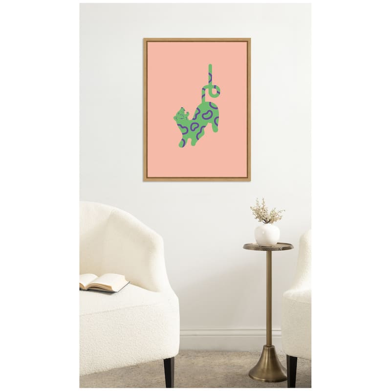 Kate and Laurel Green Leopard by Laura Moss Framed Canvas Wall Art Print
