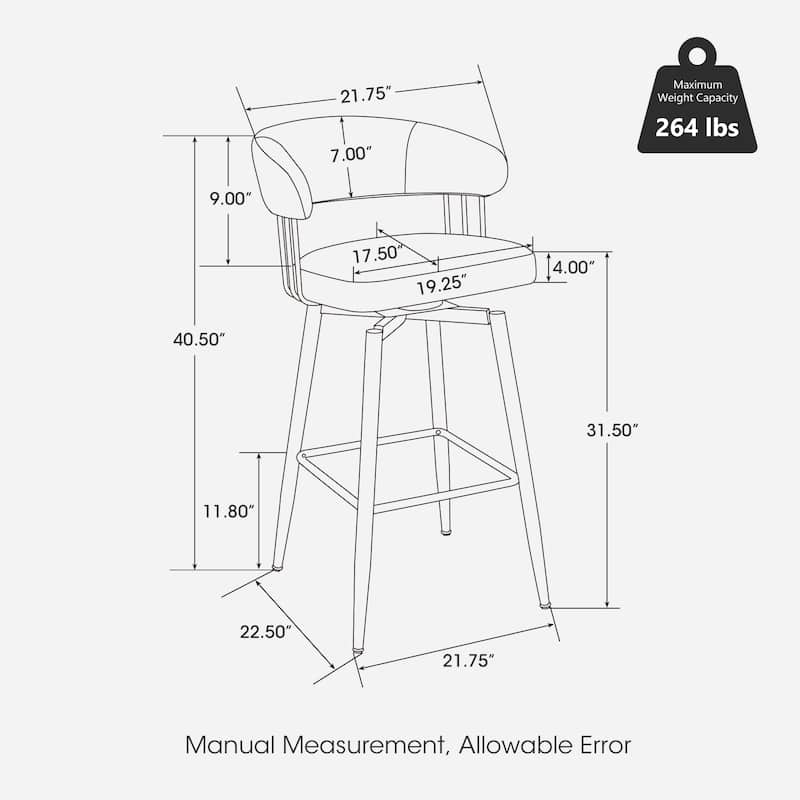 Glitzhome Set of 2 or 4 Modern Fabric Swivel High Bar Stool with Tapered Metal Legs