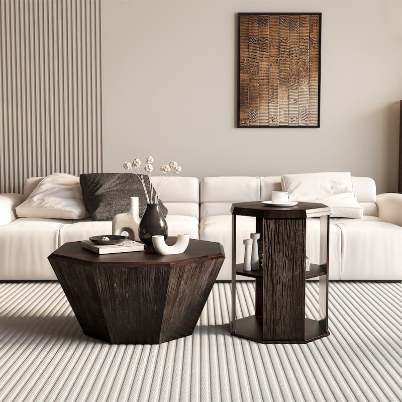 31.5 "Octagonal Rubber wood Set of Two Coffee Table