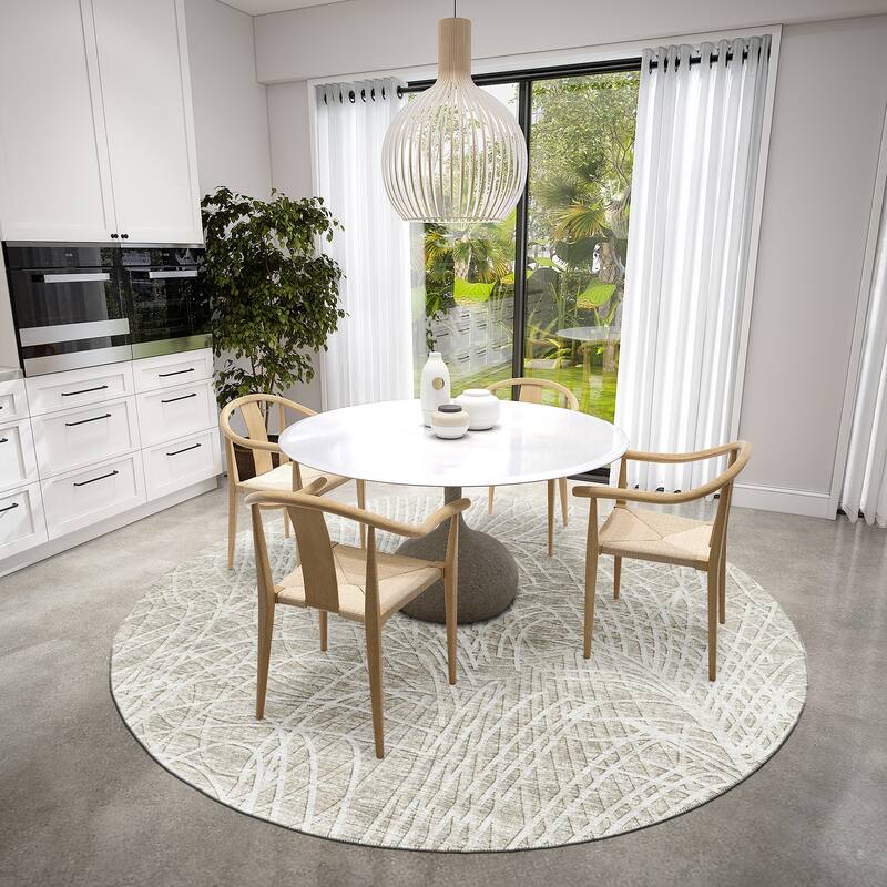 Indoor/Outdoor Rylee Abstract Washable Rug - 8' x 8' Round - Beige
