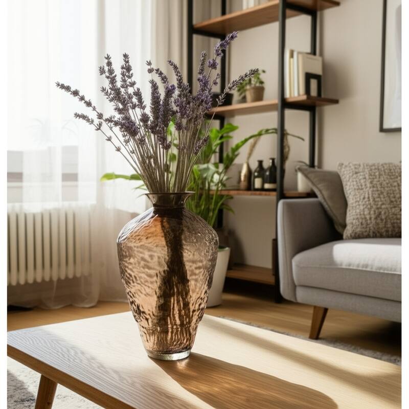 Glass Decorative Vase Contemporary Textured Flower for Home Decor