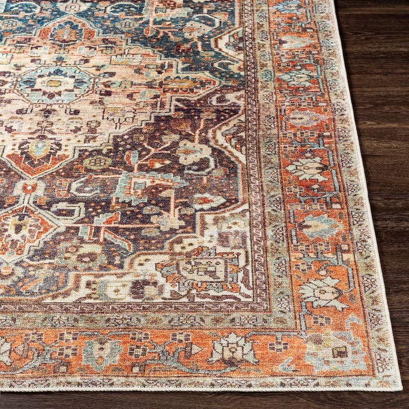 Livabliss Tawa Machine Washable Vintage Medallion Area Rug
