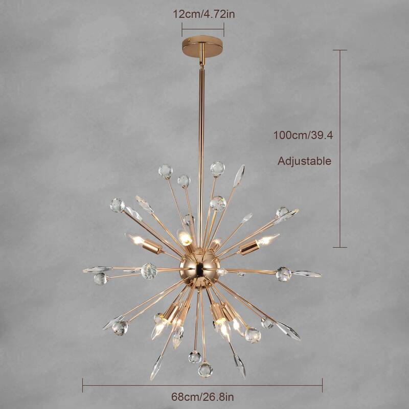 Modern Glam Crystal and Metal Sputnik Chandelier
