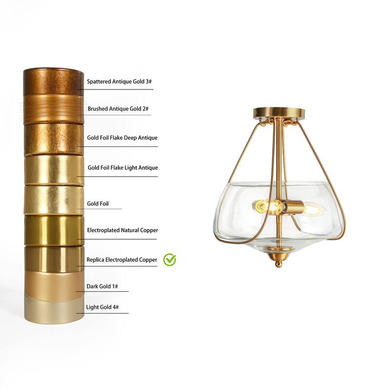 Modern Glam Gold 3-Light Urn Chandelier Glass Flush Mount Ceiling Light for Dining Room - D11.8" x H14"