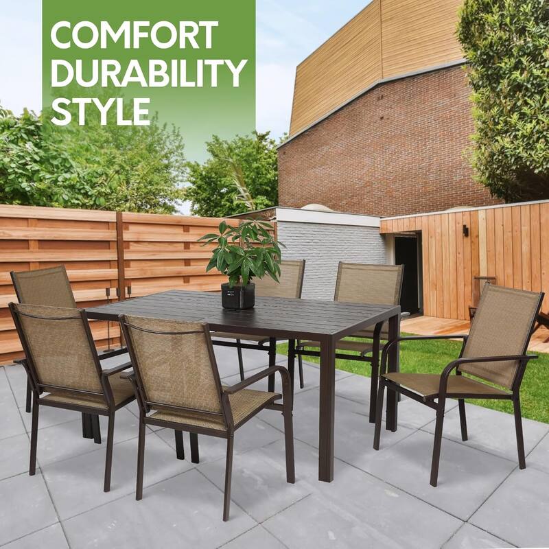 7-Piece Outdoor Patio Dining Set with 6 Textilene Chairs&Rectangle Steel Table for Garden,Backyard