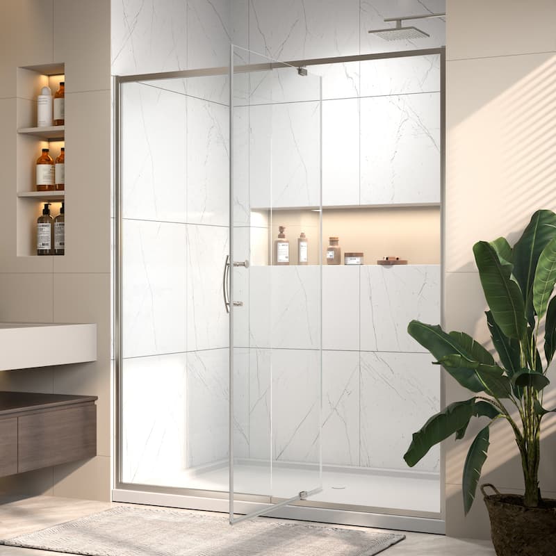 Modland 60"x71" Pivot Swing Shower Door Semi-Frameless in Nickel/Black/Chrome with Tempered Glass