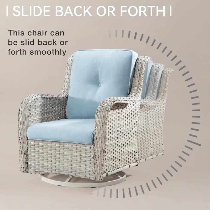Cozywor 3-Piece Grey Wicker Patio Swivel Outdoor Rocking Chair Set