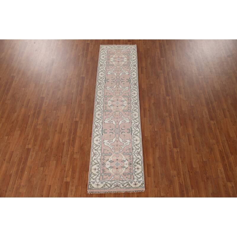 Pink Oushak Indian Runner Rug Handmade Wool Carpet - 2'7"x 9'11"