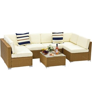 7-Piece Outdoor Wicker Patio Furniture Set with Cushions