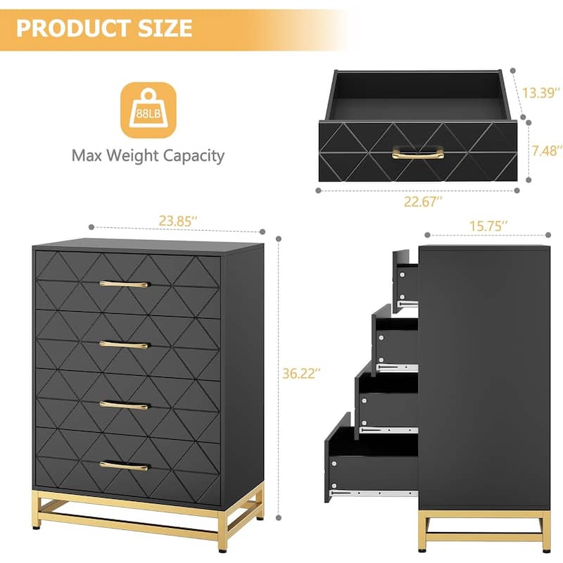 Chest of 4 Drawers Dresser with Metal Handle