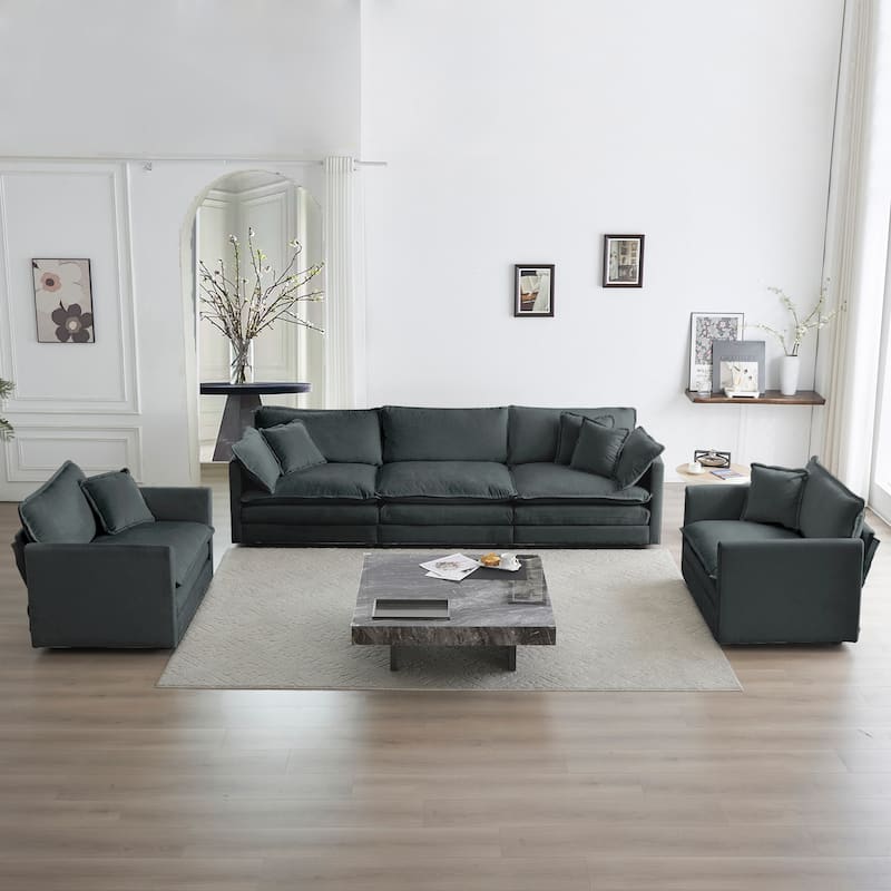 GDFStudio - Davinia Chenille 3 Seats Sofa with 2 Accent Chairs Set