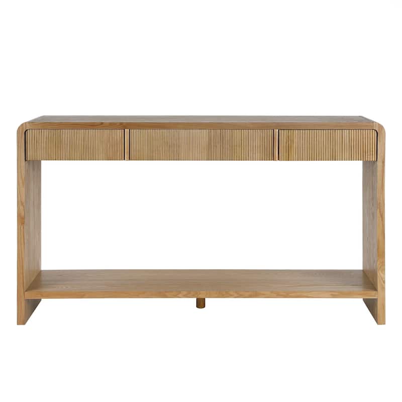 Modern 3-Drawer Console Table with Vertical Slats, Round Edge Design, Perfect for Entryway