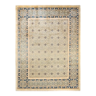 Overton One-of-a-Kind Hand-Knotted Contemporary Geometric Eclectic Ivory Area Rug - 9' 7" x 12' 7"