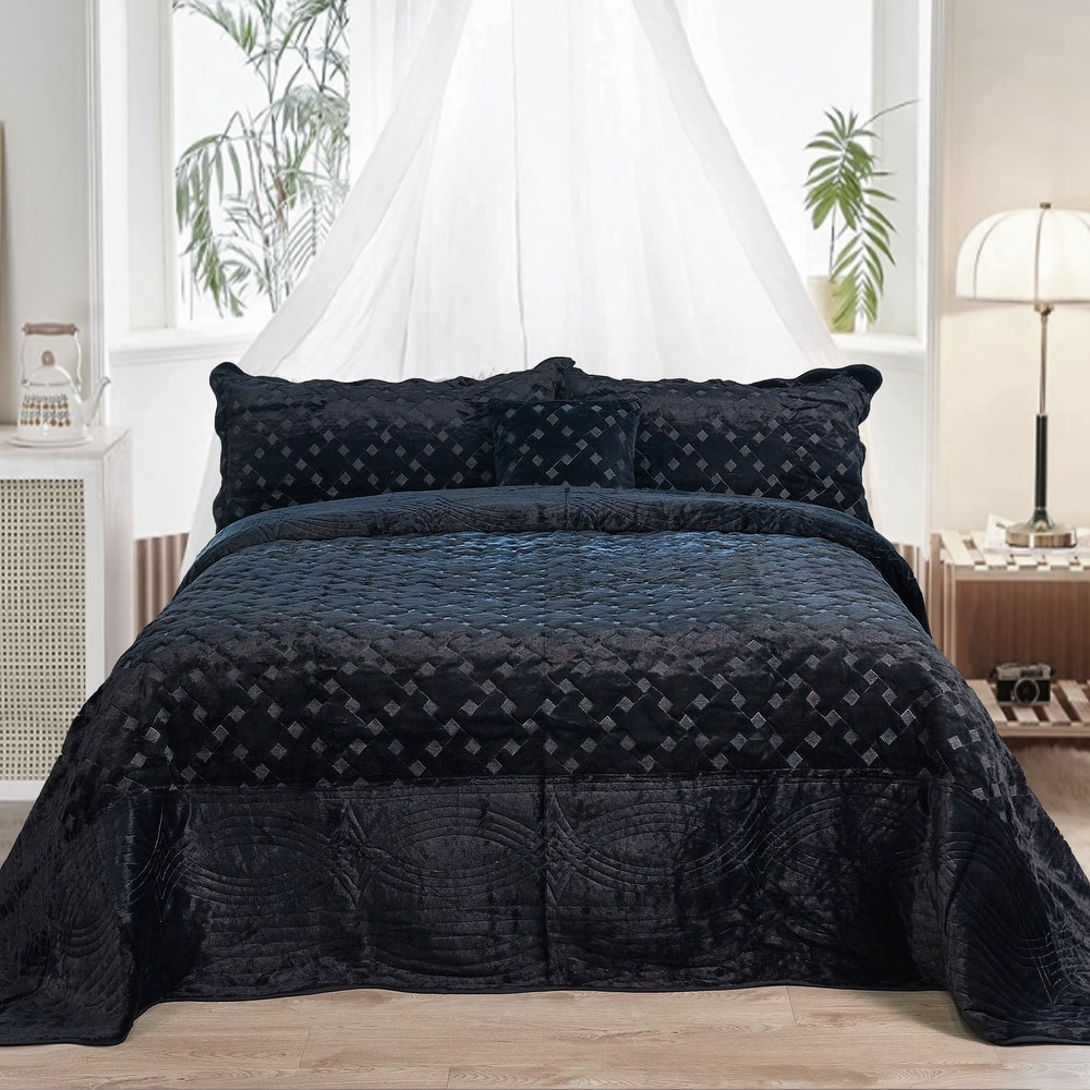 FauxFur Quilted Tatami 4-piece Bedspread Set