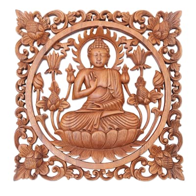 Novica Handmade Dealing In Anxiety Wood Relief Panel